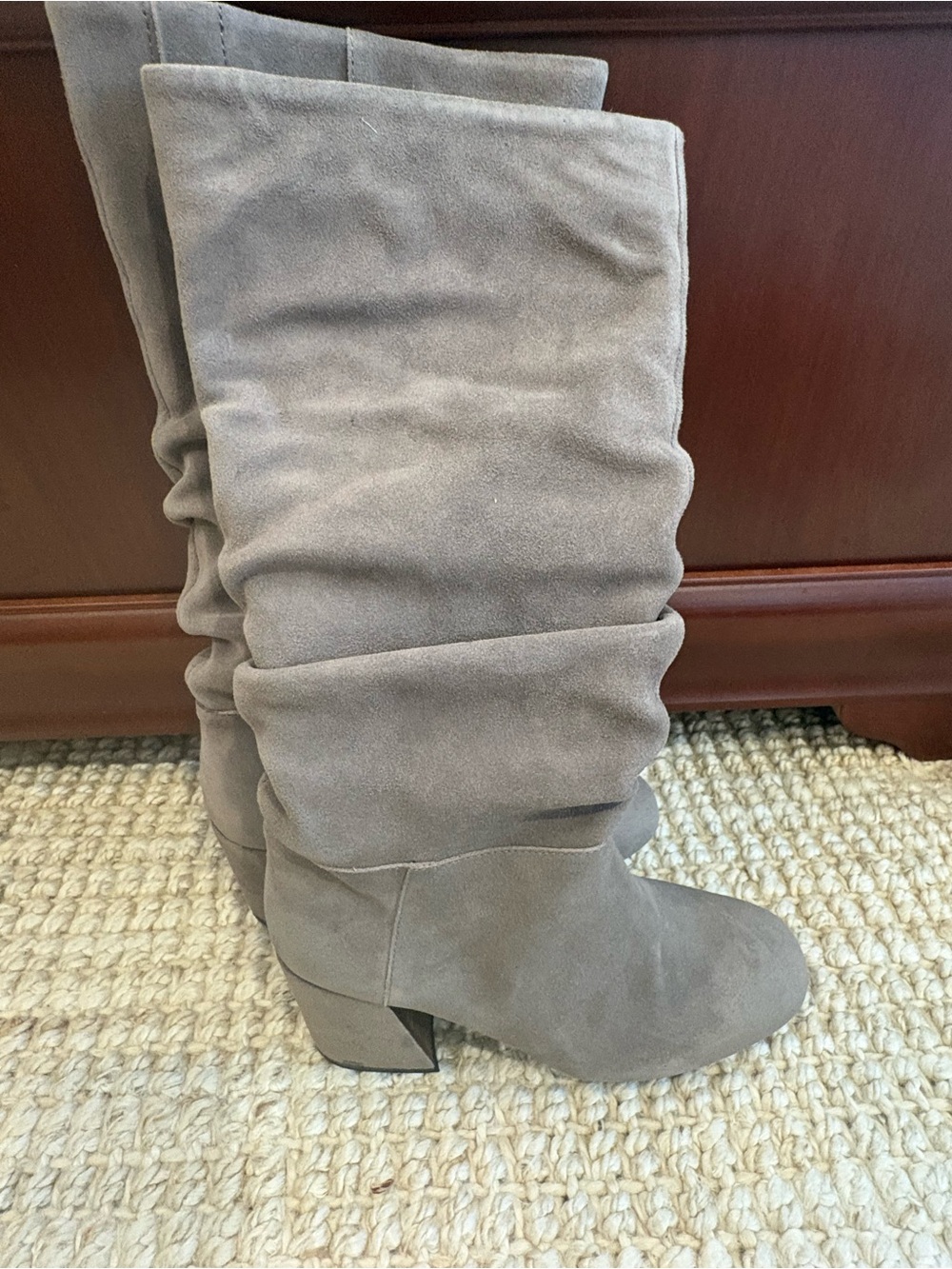 Gentle Souls Classic Slouch Suede Knee-High Boots in Light Grey